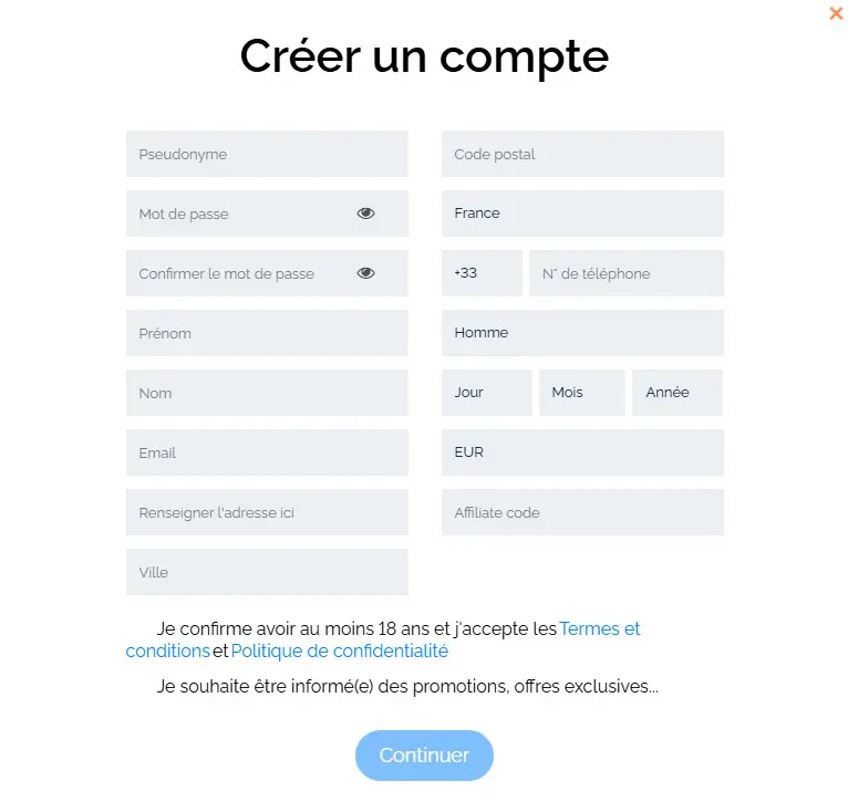Processus d'inscription MyEmpire Casino
